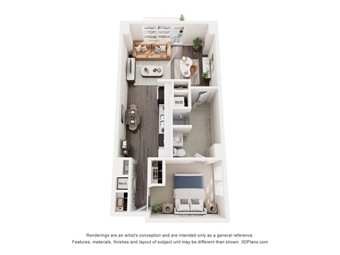 Floor plan for 1 bed, 1 bath, 693 sqft